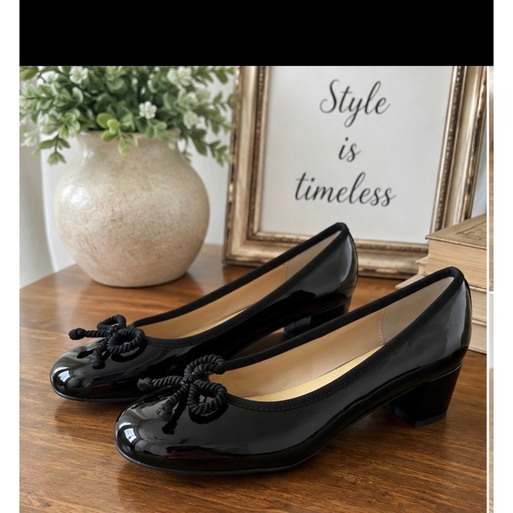 NEW C.Paravano Black Patent Leather Block Heel Pumps 9-9.5 Bow balletcore